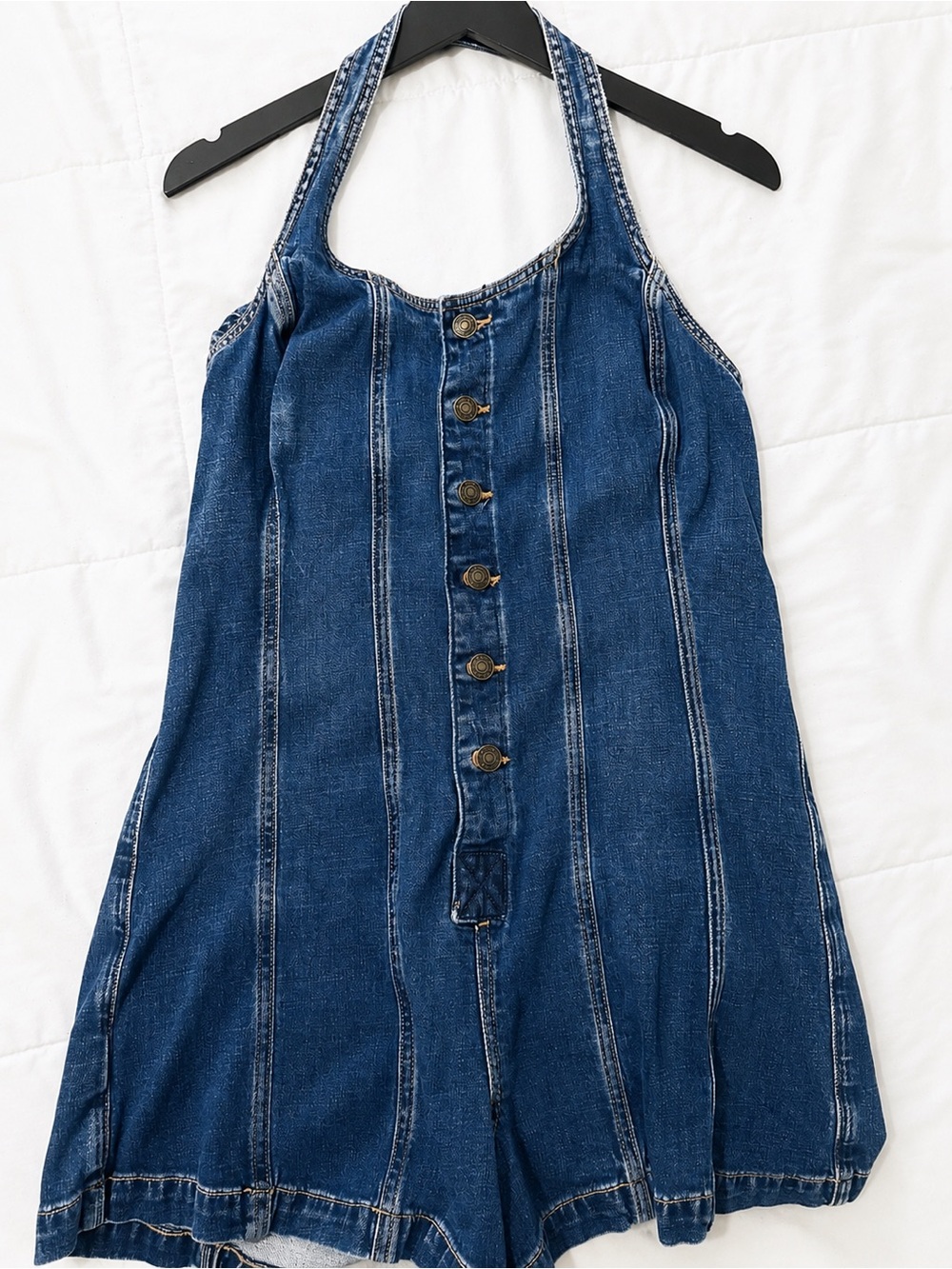 American Eagle Outfitters Blue Denim Halter Romper